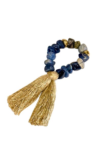 Foto Colar Decorativo em Quartzo Azul e Tassel de Seda