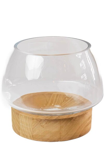 Foto Centro de Mesa em Vidro Base de Madeira