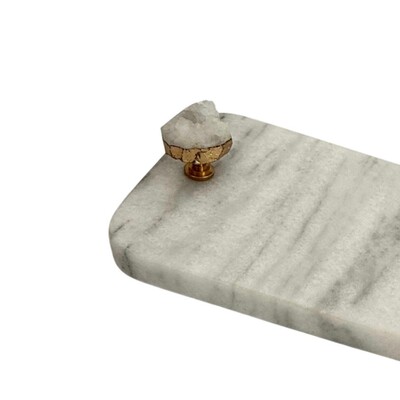 FotoBandeja de Mármore Branco com Alças em Cristal de Rocha Branco