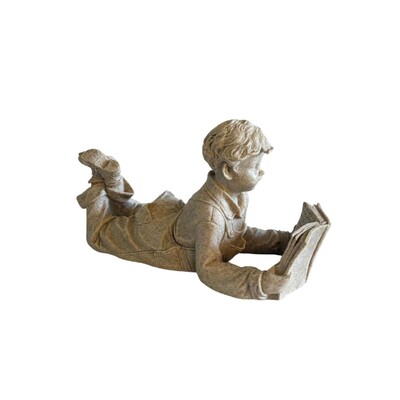 FotoEscultura Decorativa Menino Lendo em Polirresina