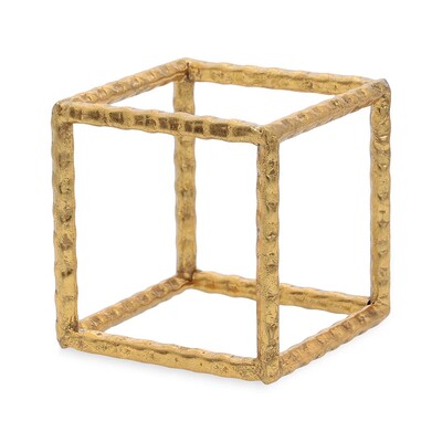 Foto Escultura Decorativa Cubo em Metal Dourado