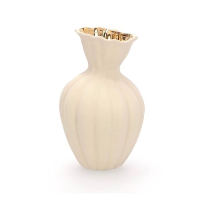 FotoVaso Decorativo em Cerâmica Off White e Dourado