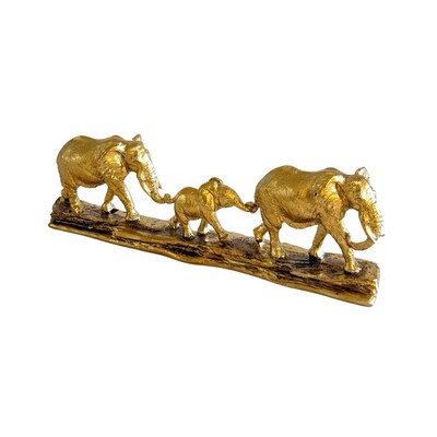 FotoEscultura Decorativa Família de Elefantes Dourada