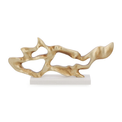 Foto Escultura Orgânica Dourada com Base Branca