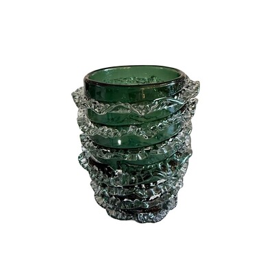 FotoVaso Decorativo em Vidro Verde Estilo Murano com Espiral Transparente