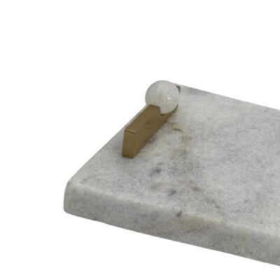 FotoBandeja de Mármore Branco com Alças em Metal e Bola de Mármore