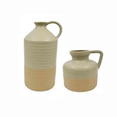 FotoVaso Decorativo em Cerâmica Verde Claro e Bege