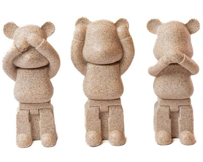 Foto Trio de Esculturas Ursinhos Três Sábios em Resina