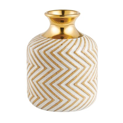 Foto Vaso Decorativo em Cerâmica Chevron com Topo Dourado
