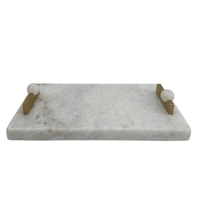 Foto Bandeja de Mármore Branco com Alças em Metal e Bola de Mármore