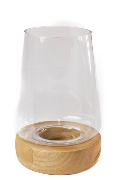 Foto Centro de Mesa em Vidro com Base em Madeira