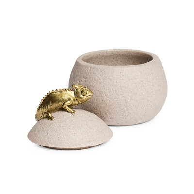 FotoPote Decorativo com Tampa e Lagarto Dourado