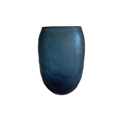 Foto Vaso Decorativo de Vidro Azul Facetado – Fosco