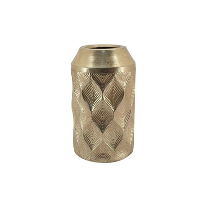 Foto Vaso Decorativo em Metal Dourado com Relevo de Folhas