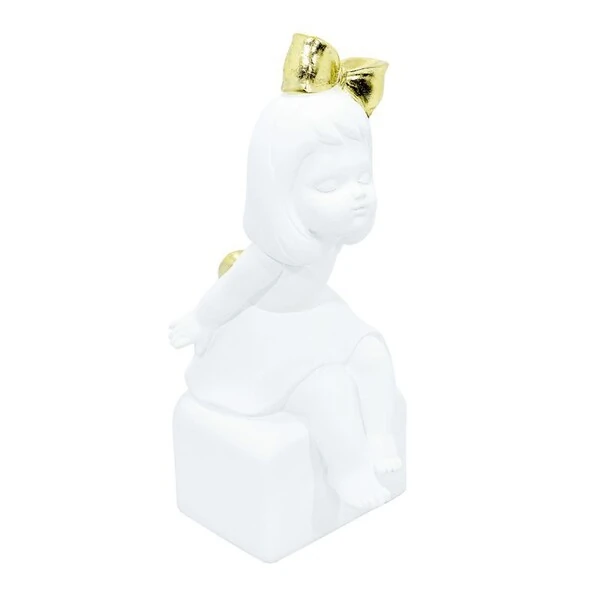Escultura Decorativa Menina com Laços Dourados