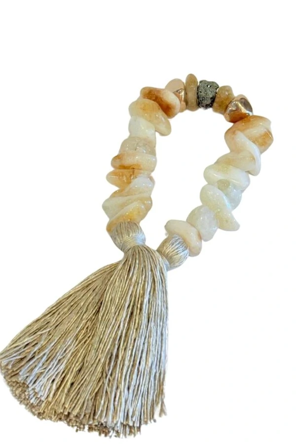 Colar Decorativo em Citrino e Tassel de Seda