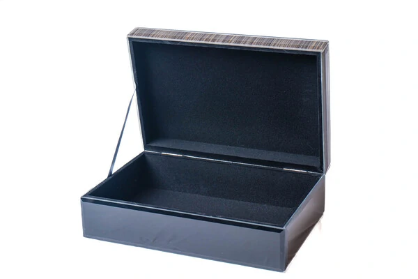 Caixa Decorativa em Vidro Preto, Bege e Dourado