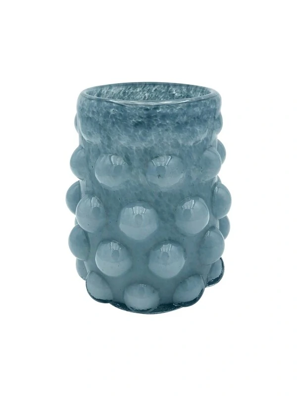 Vaso Decorativo em Vidro com Relevo de Bolas – Cinza Azulado