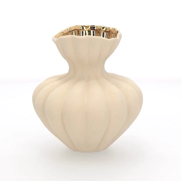 Vaso Decorativo em Cerâmica Off White e Dourado