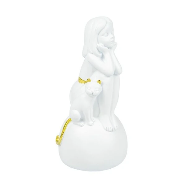 Escultura Decorativa Menina com Gatinho