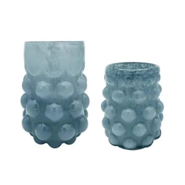 Vaso Decorativo em Vidro com Relevo de Bolas – Cinza Azulado