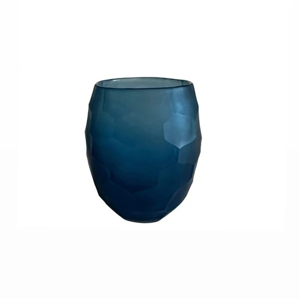 Vaso Decorativo de Vidro Azul Facetado – Fosco