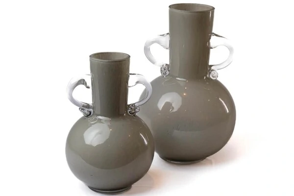 Vaso Decorativo em Vidro Cinza com Alças Transparentes