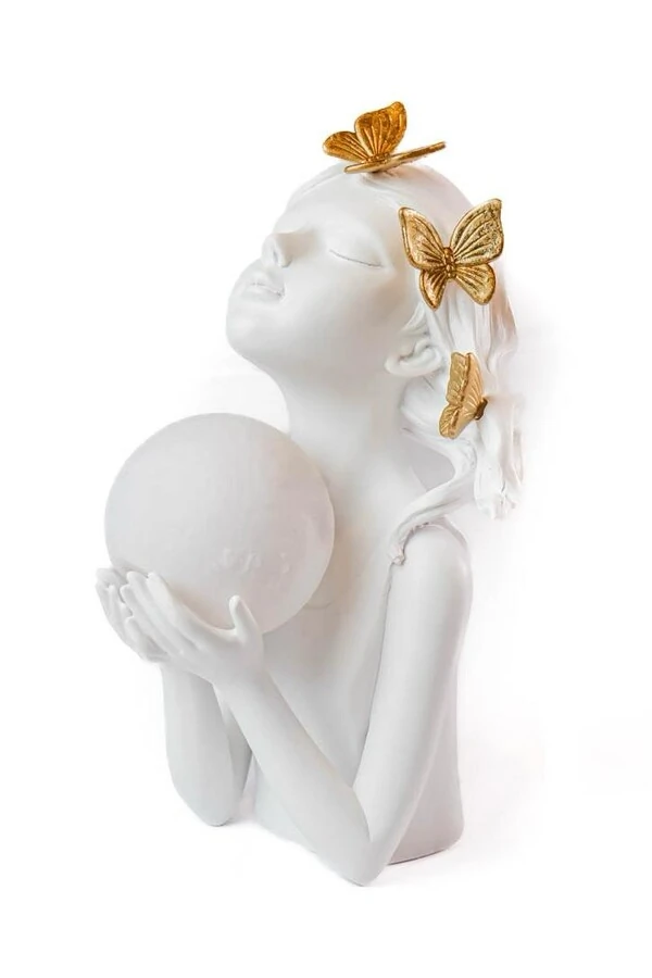 Escultura Luminária em Poliressina Menina com Lua