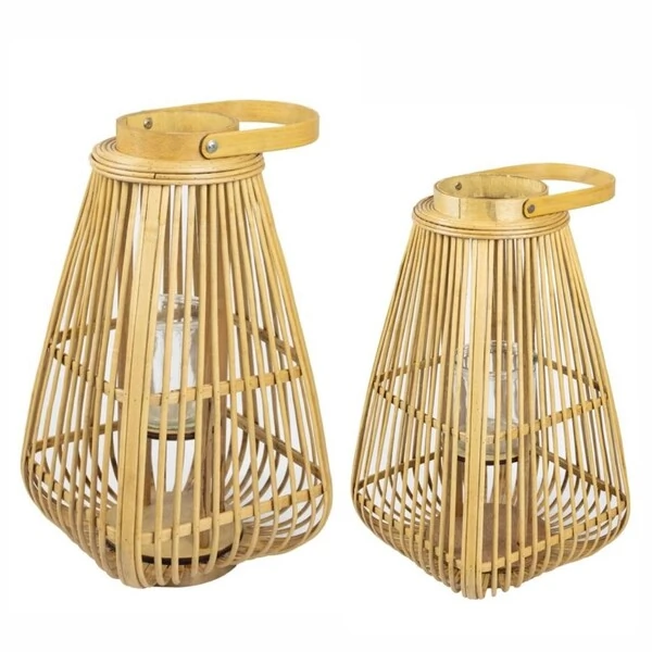 Lanterna em Rattan com Suporte de Vidro