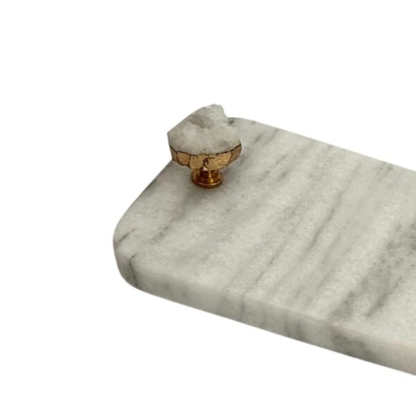 Bandeja de Mármore Branco com Alças em Cristal de Rocha Branco