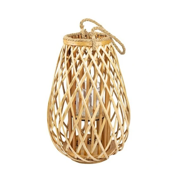 Lanterna em Rattan com Alça de Corda