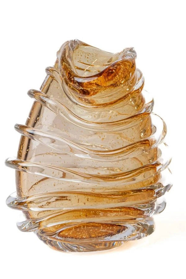 Vaso Decorativo em Murano Âmbar com Ouro 24K