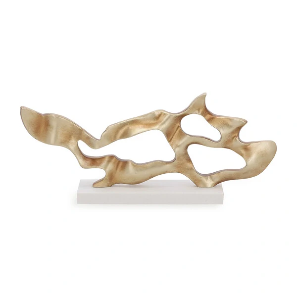 Escultura Orgânica Dourada com Base Branca