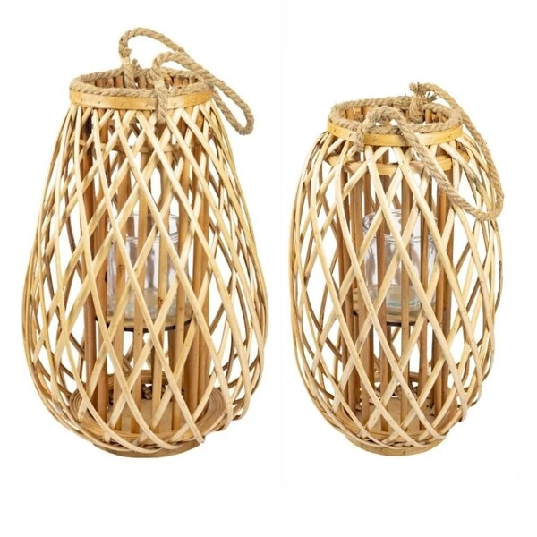 Lanterna em Rattan com Alça de Corda