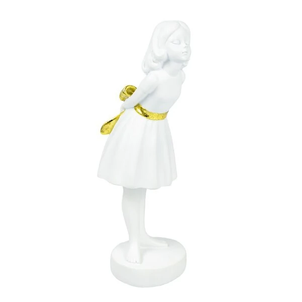 Escultura Decorativa Menina com Laço Dourado