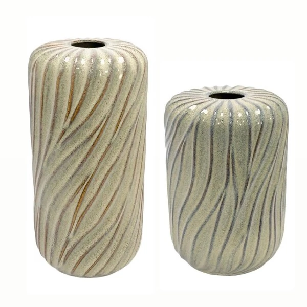 Vaso Decorativo de Cerâmica Bege e Marrom