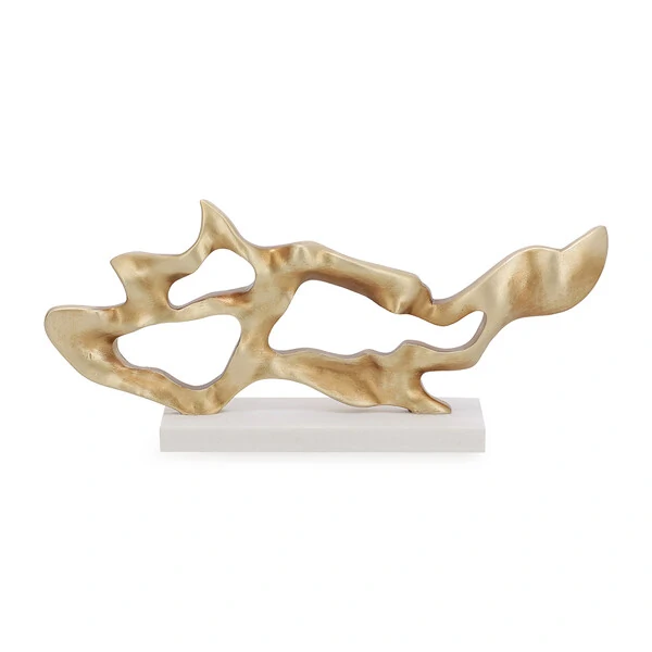 Escultura Orgânica Dourada com Base Branca