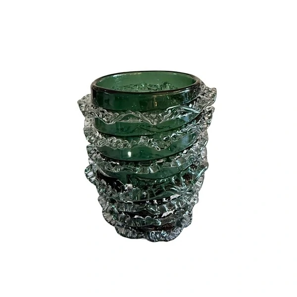 Vaso Decorativo em Vidro Verde Estilo Murano com Espiral Transparente