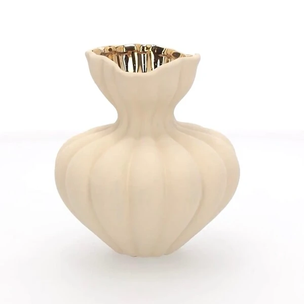 Vaso Decorativo em Cerâmica Off White e Dourado