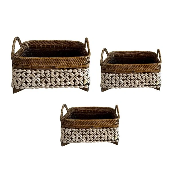 Cesto Decorativo em Rattan com Conchas
