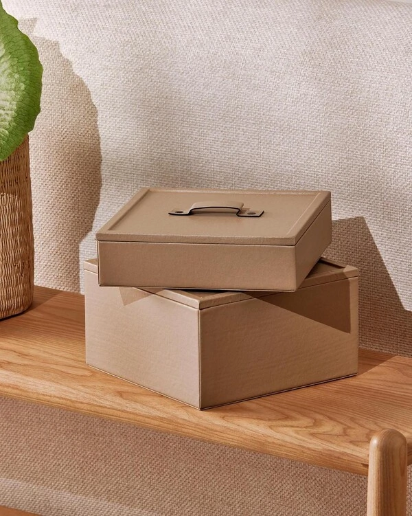 Caixa Decorativa em MDF com Acabamento em PU Bege Escuro