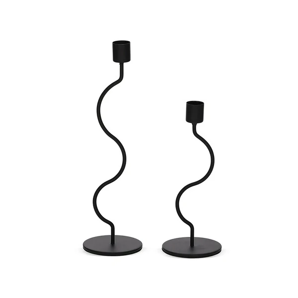 Kit Castiçais de Metal Preto com Design Ondulado