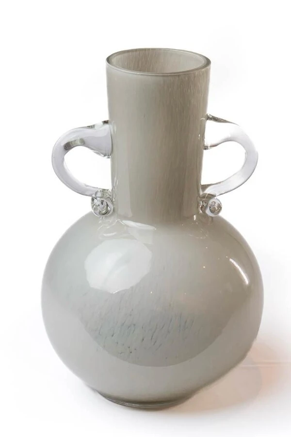 Vaso Decorativo em Vidro Cinza com Alças Transparentes