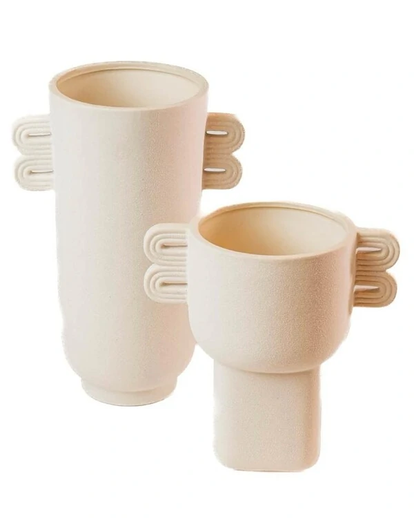 Vaso Decorativo com Alças em Cerâmica Off White