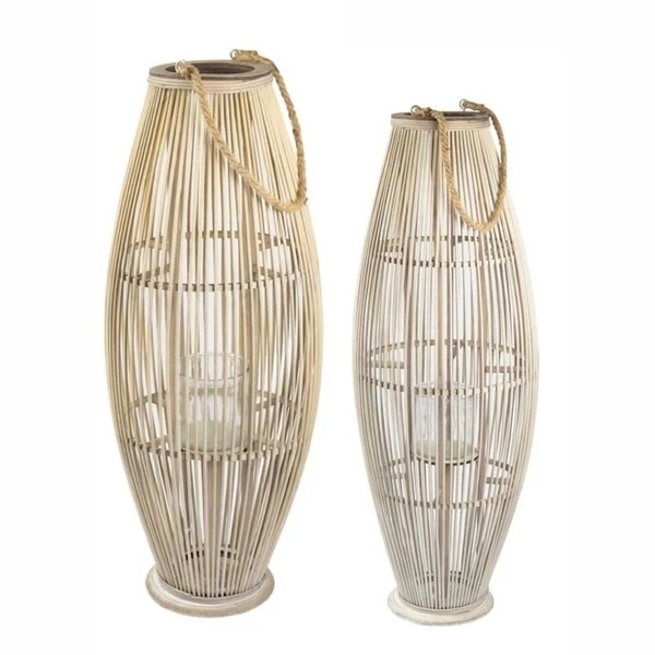 Lanterna em Rattan com Alça de Corda