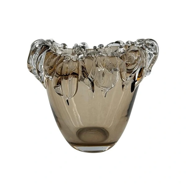 Vaso Decorativo em Vidro Murano Champanhe com Borda Orgânica