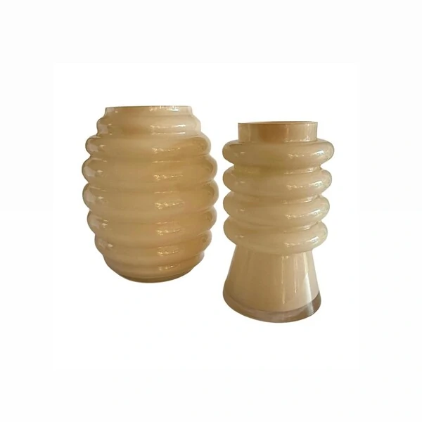 Vaso Decorativo em Vidro Creme com Relevo em Espiral