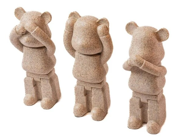 Trio de Esculturas Ursinhos Três Sábios em Resina