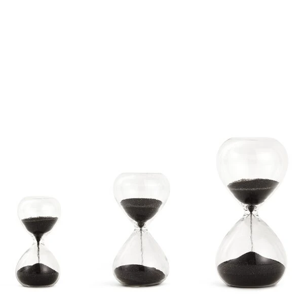 Kit Mini Ampulhetas em Vidro com Areia Preta – 3 Peças