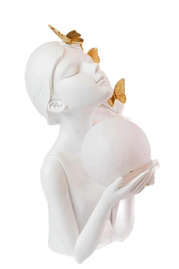 Escultura Luminária em Poliressina Menina com Lua